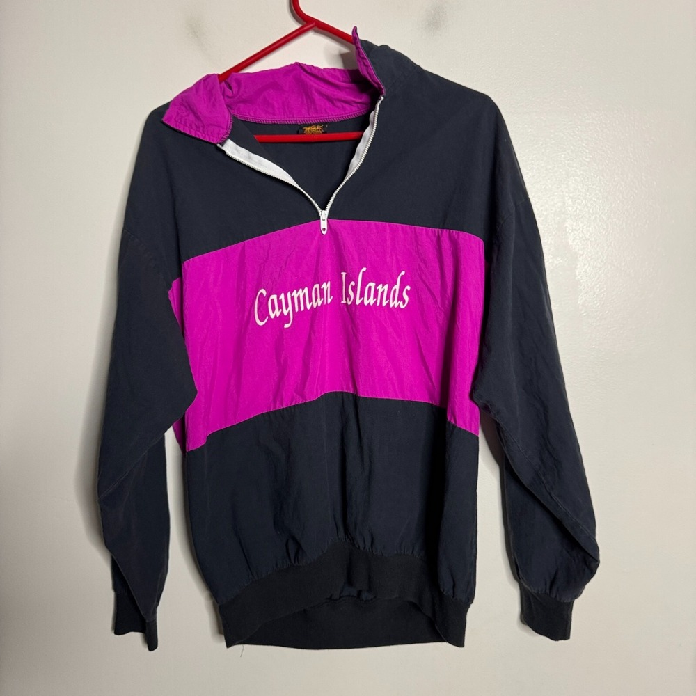 Cayman Island Retro Jacket Large Mens Black Pink USA Pullover